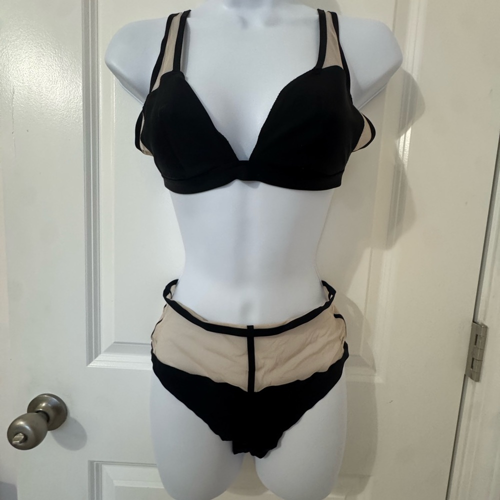 Victoria’s Secret Black and Cream Women's Intimate Set